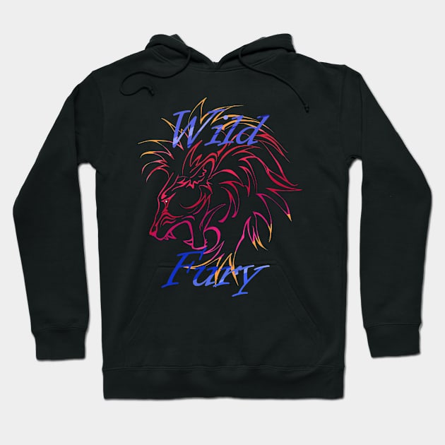 Lion Wild Fury contours red blue Hoodie by Animalistics